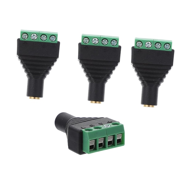 Skrueterminaladaptersett 4 stk 3,5 mm Stereo Hunnkontakt til Av 4 Skrueterminaler for Lyd, Video og PC-tilkoblinger