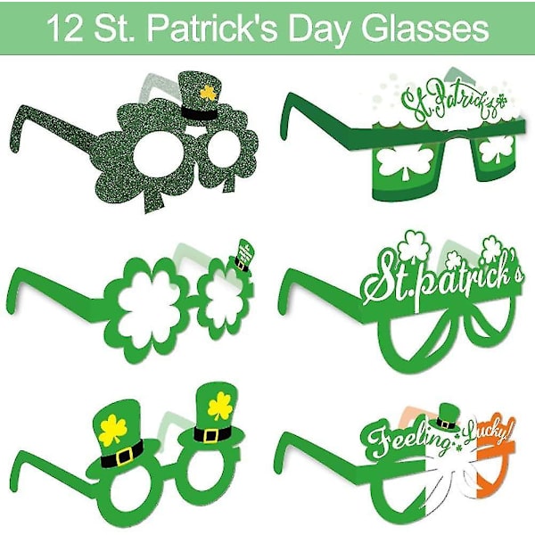 12-pack St Patrick's Day Glasögon Shamrock Top Hat Kostymfest