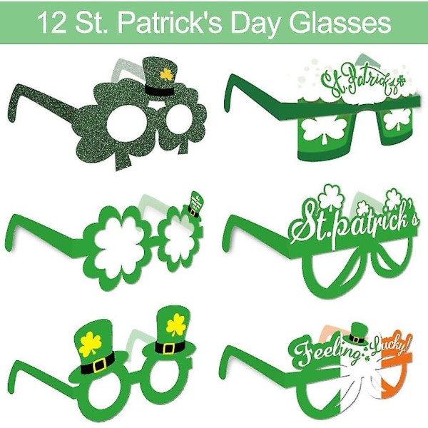 12 stk. St. Patricks Day Briller Shamrock Top Hat Kostumefest