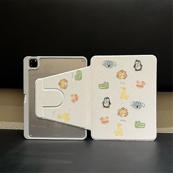 Egnet for roterende dyretransparent etui med pennholder for iPad 7 8. 9. 10. generasjon 10.2 deksel for iPad Pro 11 10.5 Air Mini 6 nettbrett Ca iPad 10th 2022 10.2