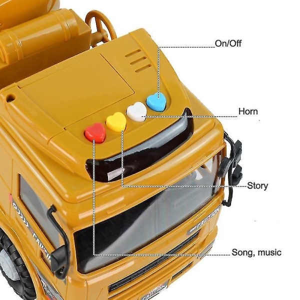 Stor ingeniørbilgraver Kranmikser lastebil modell Musikklys for barn utendørs spill (gul)