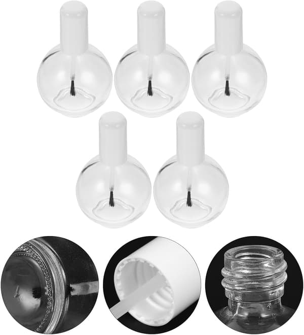 5 st tomma nagellacksflaskor i glas, liten borste, påfyllningsbara för DIY nagelkonstprojekt