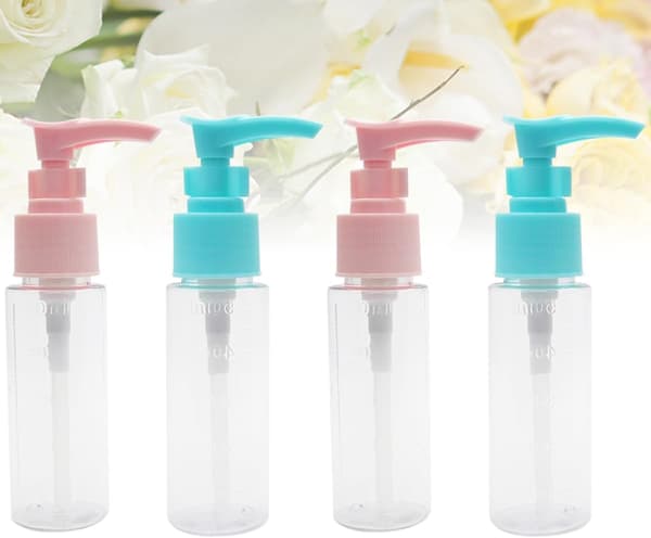 4st 50ml Presspump Reseflaskor för Duschgel och Tvål, Läckagesäkra Underflaskor med Anknäbbsmunstycke
