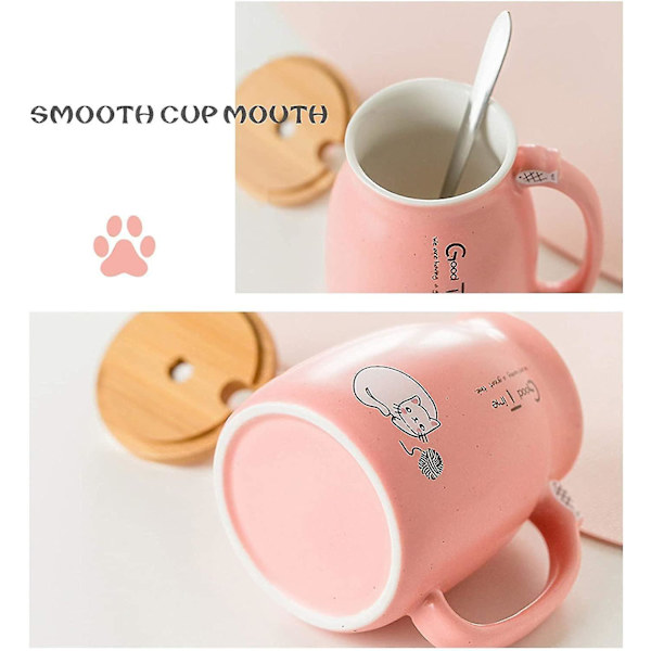 380ml/15oz Keramik Kattekrus med Kattekrus, Sød Keramik Kaffe Krus med Sød Kitty Rustfrit Stål