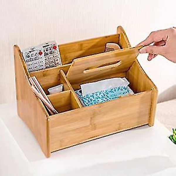 Bamboo Desktop Remote Control Opbevaringsboks Tissue Box