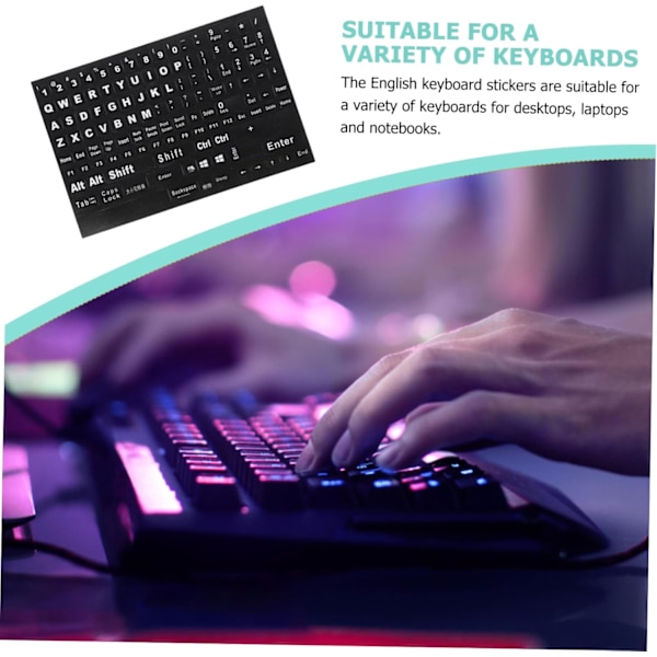 Engelske tastaturklistermærker til computer, fuldt tastatur med bogstavmærkater, robuste, nemme at installere