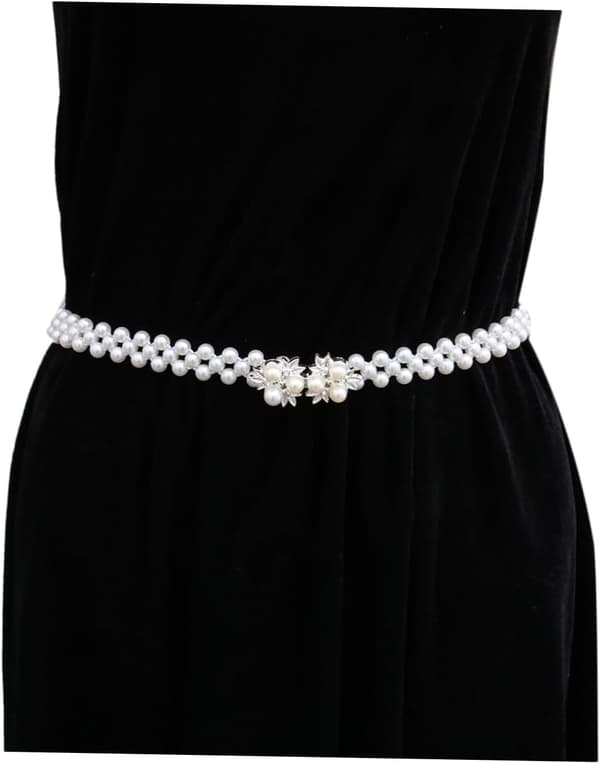 Mode Kvinnor Midjebälte Elastisk Rhinestone Pärla Smal Midjekedja för Klänning Kväll Kvinnor Flickor