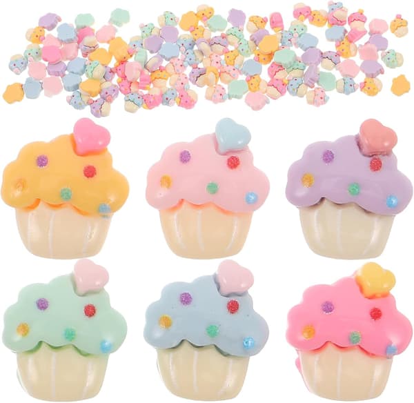 100 st mini hårklämmor söta harts flatback berlocker tecknad cupcake berlock