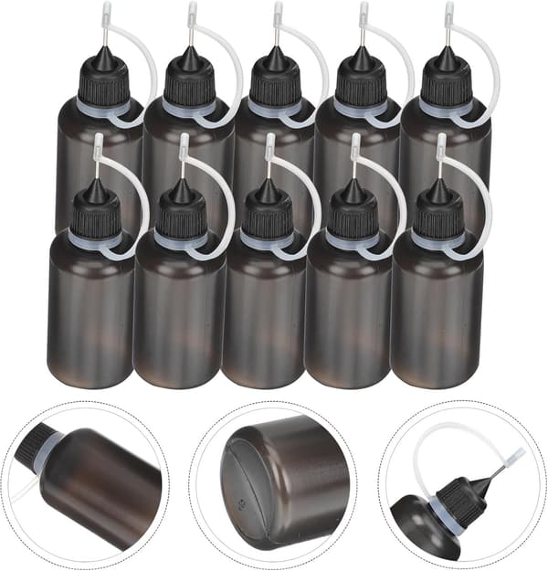 20 st 30 ml maskinoljeflaskor med stålmundstycke, svarta LDPE precisionslimflaskor