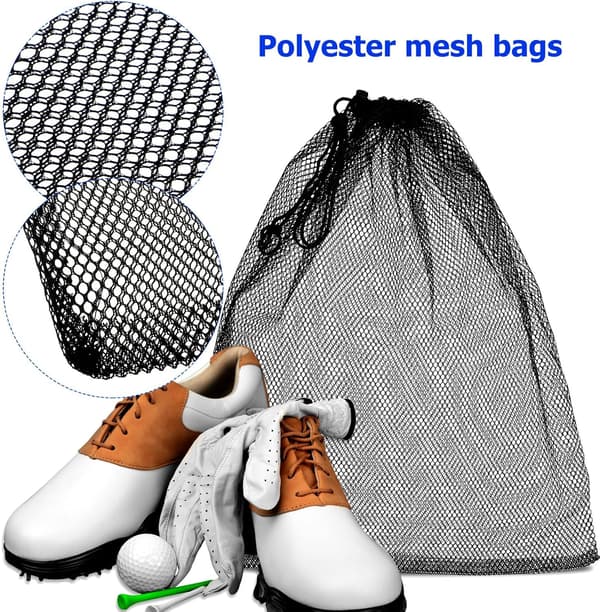 10 stk. sorte polyester net-snøreposer 30x40 cm, multifunktionel opbevaring af sportsudstyr