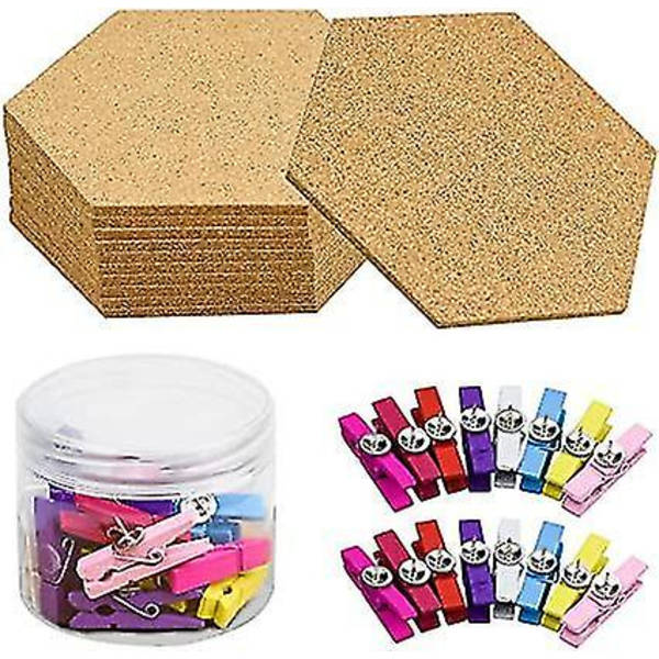 10 Hexagon Korktavlefliser Selvklebende Pinnvegger 20 Pushpins