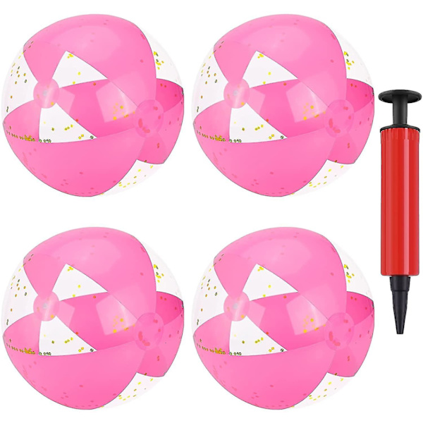 4 stk 16 tommers rosa oppblåsbare glittersekvensbeachballer