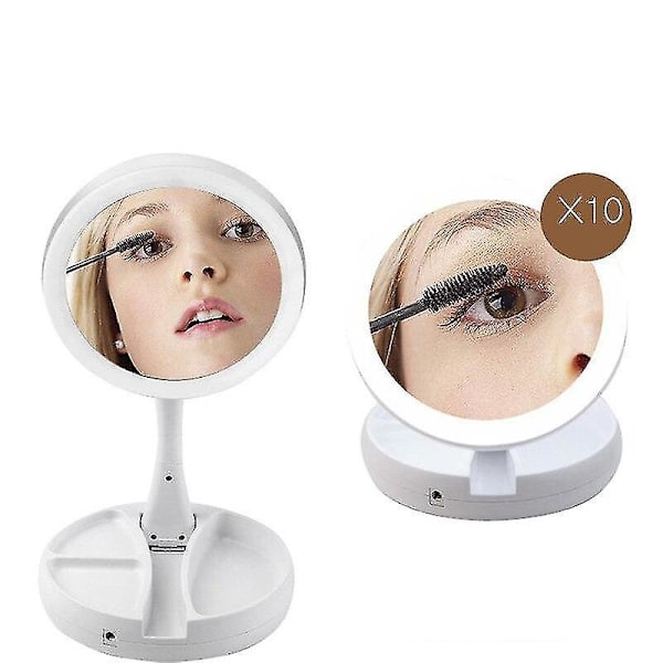 Foldbar USB LED Spejl Makeup Lys 10x Forstørrende Bord