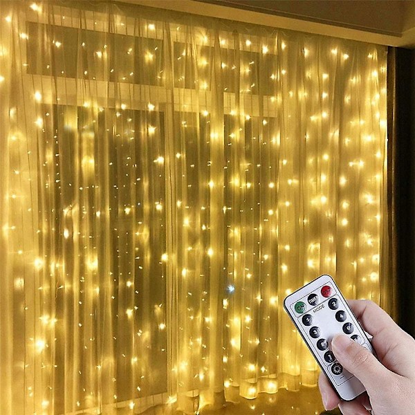 300 LED-gardiner med fjärrkontroll 3x3m Jul