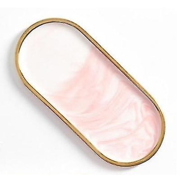 Gullbelagt oval keramisk marmorbrett Smykkeplate Rosa