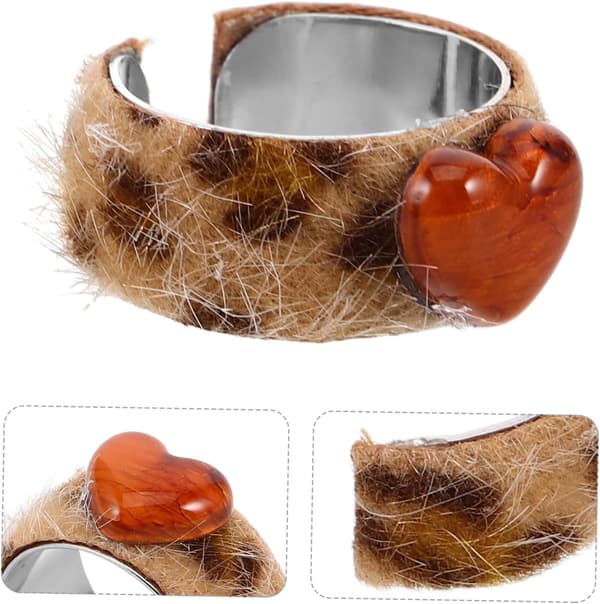 Leopardmønstret ring for kvinner Søt åpen design fingerring dekor Unik retrostil hjerteform f