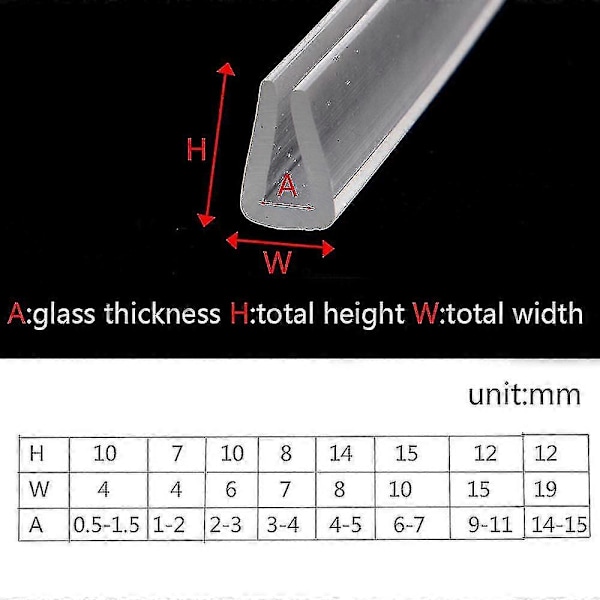 2 Meter U-formet Gummikant Tetningslist Dusjdør Glass Holdbar Tetningsbånd Kantbeskytter Værstetning Flere Størrelser 10x6mm
