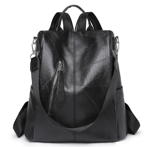Damryggsäck Handväska PU-Läder Anti-Stöld Casual Axelväska Satchel Väskor Black