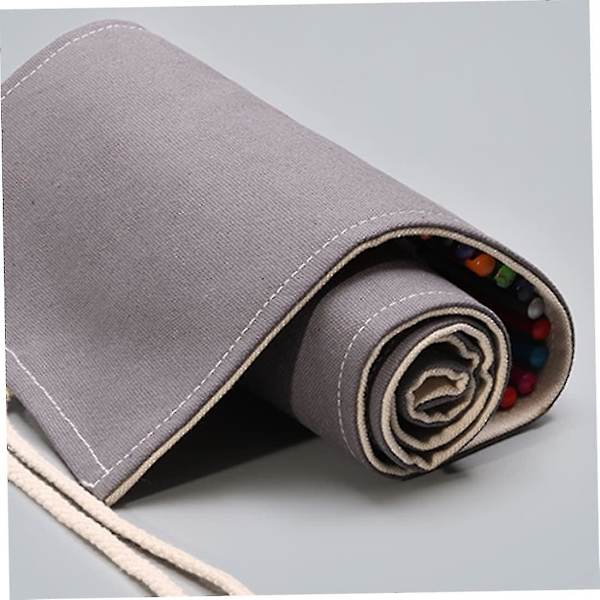 Lærred Blyant Rulle Wrap Multiuse Rulle Op Blyant Etui Stor Kapacitet Pen Gardin Til Kunststuderende Special Sketch Pen Taske Grå 48 Huller 1stk