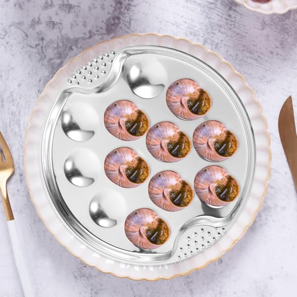 Escargot stekefat, stablebart design, serveringsfat i rustfritt stål med 12 posisjoner