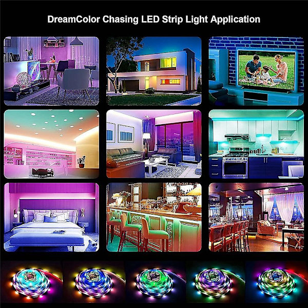 Rgbic Adresselige LED-Stripslys 10m App-Styring Musiksynkronisering