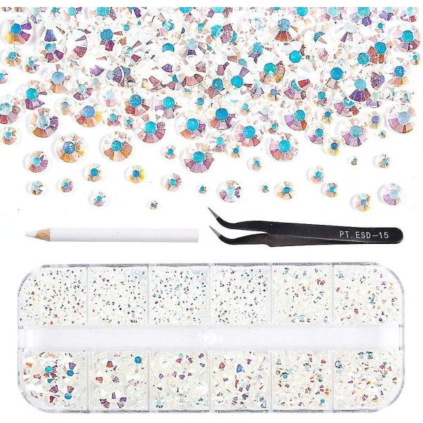 1000pcs Diy Crystals Flatback Rhinestones 6 Sizes Tweezer