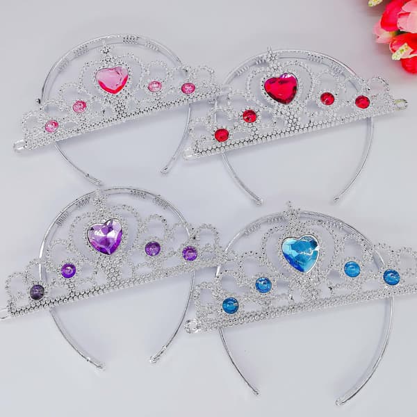 Barne- og jentedaggave Prinsessekrone Rhinestone Hodeplagg, Hjerteformet Lilla Kunstig Krystallkrone
