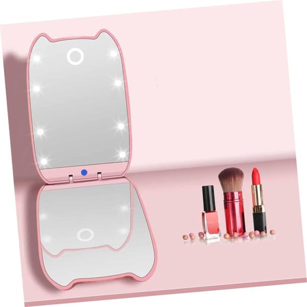 Bærbart Makeup Spejl Dobbeltsidet Design Sammenfoldeligt til Kompakt Opbevaring med LED Lys