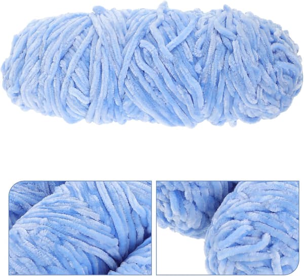 Chenille fløyelsgarn 3 ruller middels tykkelse himmelblå ullgarn for DIY strikking og hekling