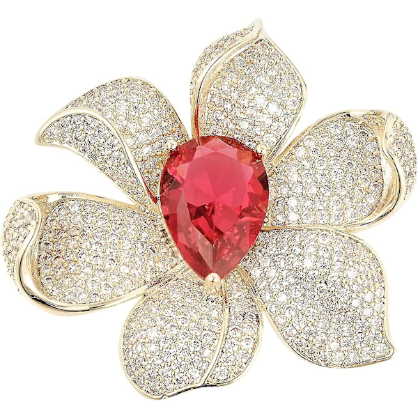 Modebroscher i guld för kvinnor, blommor, strass, röda kristaller, bröllops smycken, present