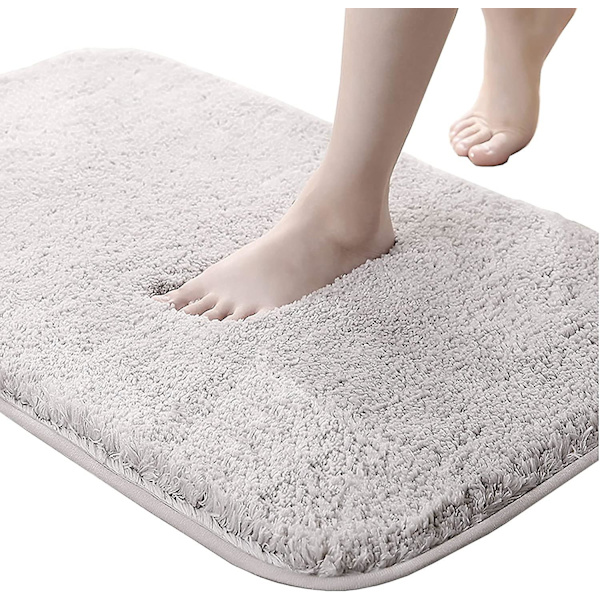 40 cm x 60 cm Badematte med Antislipp - Kan Vaskes - Myk Badekarmatte light grey