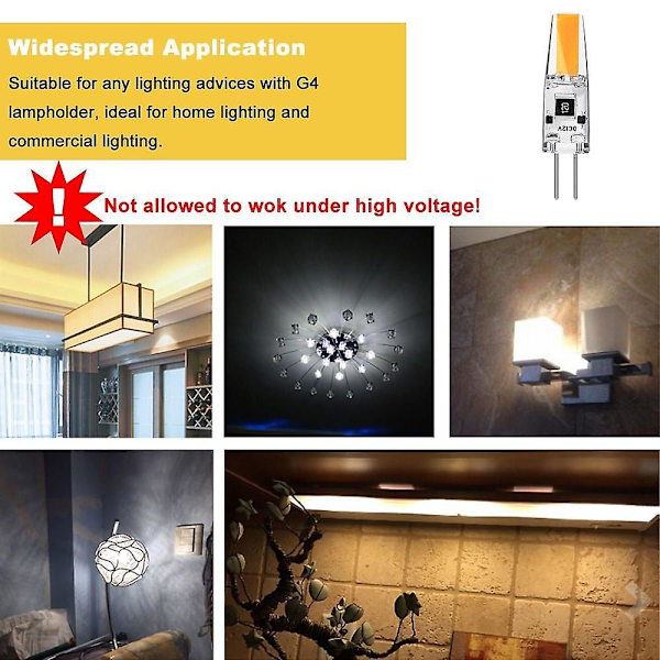 10 stk. 3W G4 LED Bi-pin 12V Lyspære Halogen Udskiftning