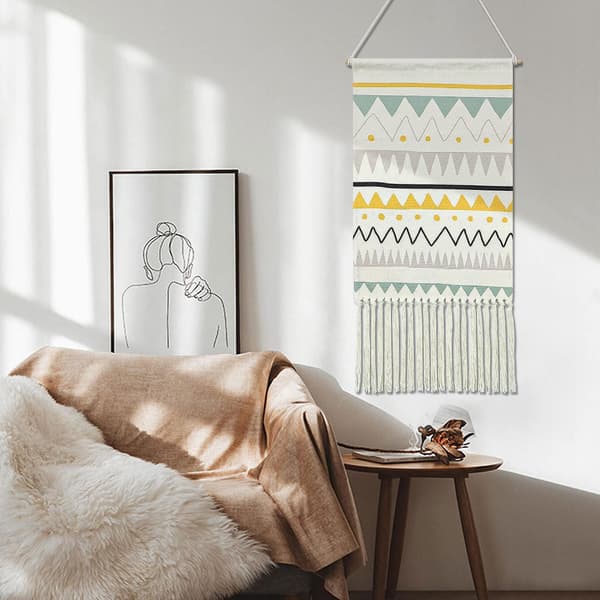 Vävd Gobeläng, Väggbonad i Spets, Chic Boho Heminredning