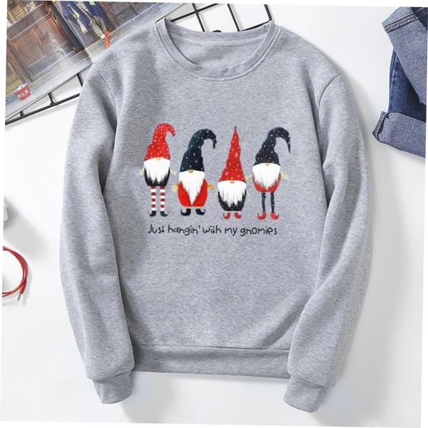 Julegenser for kvinner Langermet Fasjonabelt trykk Pullover for julebord Grå
