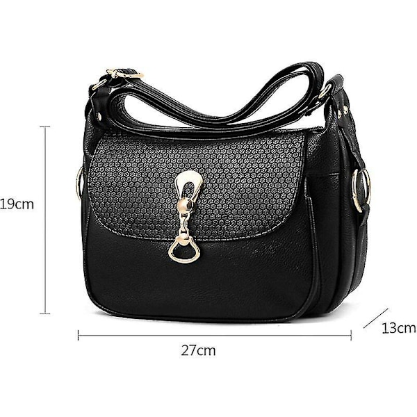 Damer PU-läder Crossbody Väska Multi-ficka Messenger Väskor Handväska (svart) - Svart