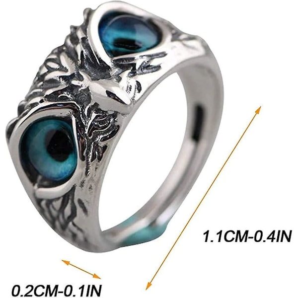 Justerbar Demon Eye Owl Ring i Sterling Silver, 925 Silver Demon Eye Owl Present