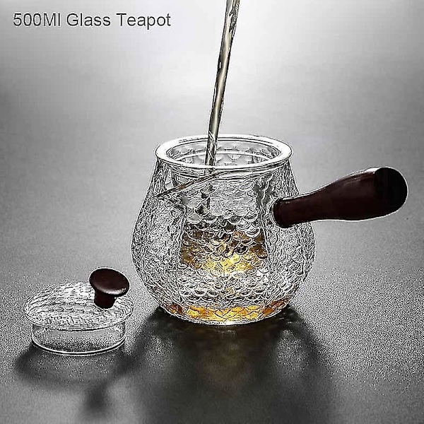600ml Håndlavet Varmebestandig Glas Tekande Infuser Træhåndtag