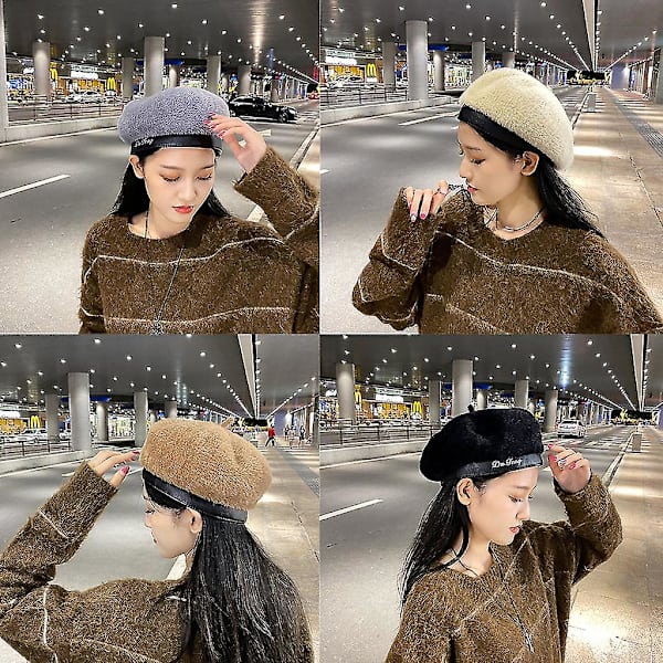 Elegant Beret Mode Britisk Vintage Maler Hat Beanie Hat Til Efterår Vinter Wine red
