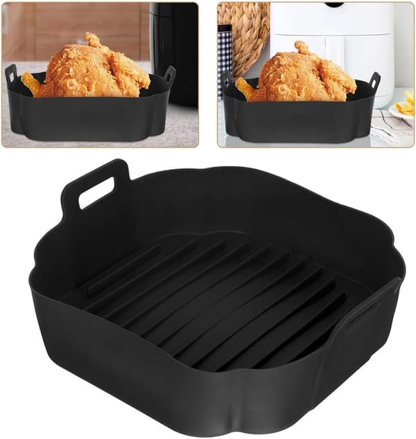 Genanvendelig non-stick silikone bageforing til airfryer og ovn, foldbar sort silikoneforing