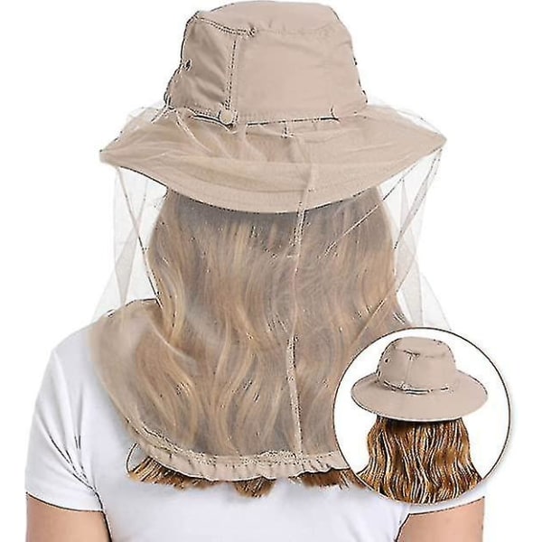 Myggenetshat - Bug Cap Upf 50+ Solbeskyttelse med skjult net til biavl Vandring Mænd Kvinder-yuhao Khaki