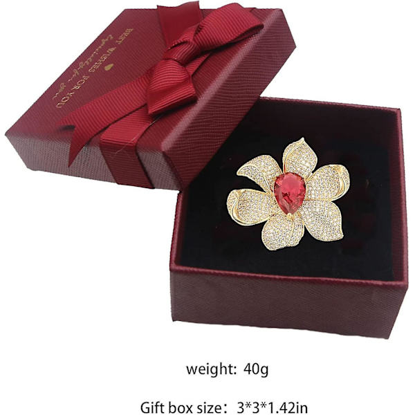 Modebroscher i guld för kvinnor, blommor, strass, röda kristaller, bröllops smycken, present