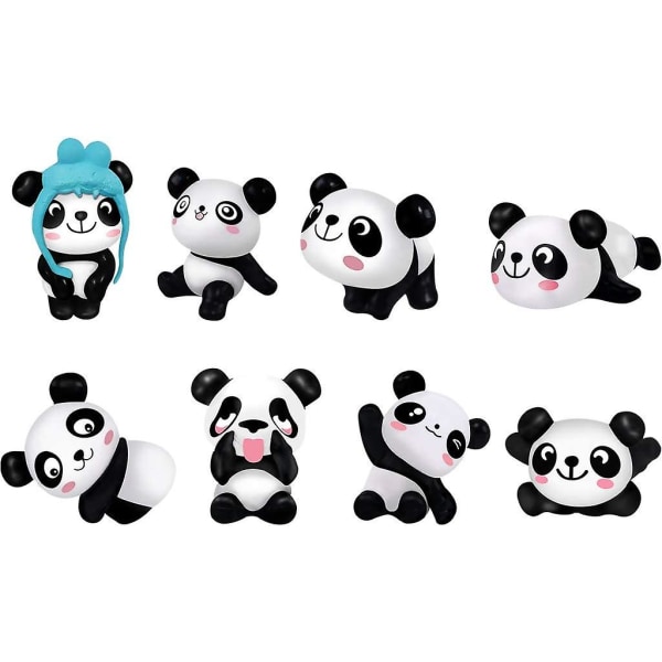 Panda Cake Topper Sett - 8 stk Panda Gardening Doll Aquarium Decoration Lekesett Gave