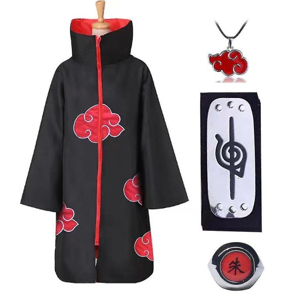 Akatsuki-kappa Anime Kostym Itachi Robe med Halsband Huvudband Ring Set Rollspel 2XL