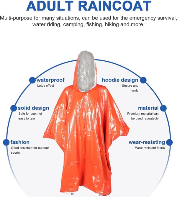 Nødorange regnponcho til voksne med reflekterende striber