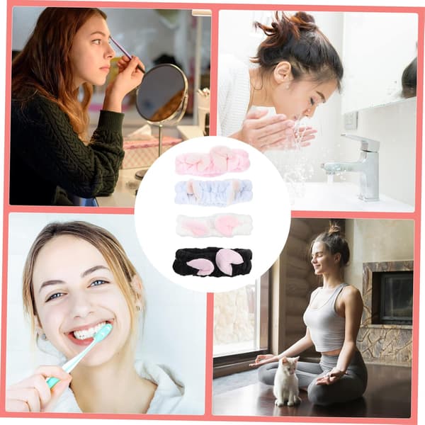 4 stk. katteører elastiske hårbånd tykt blødt spa makeup hårbånd sæt