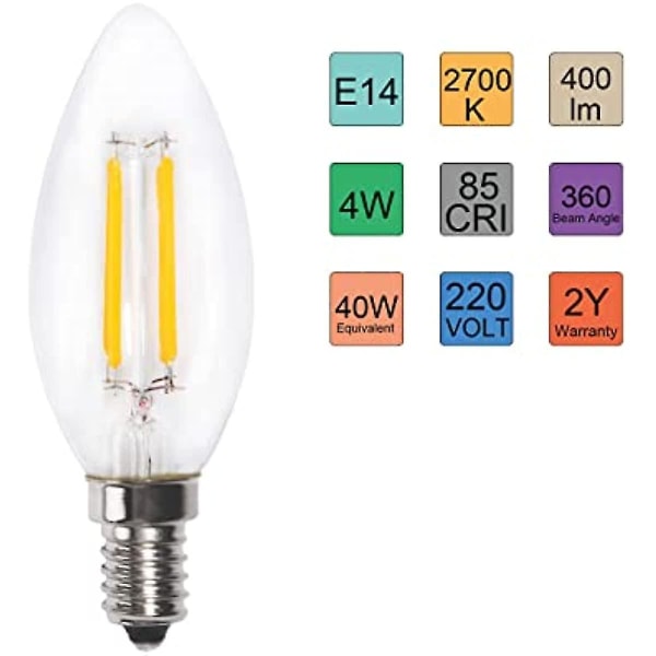 E14 Led glödlampa 4w varm vit 2700k 400lm liten utgåva skruv ljus glödlampa 2 st.