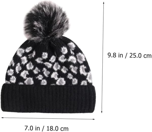Leopardmönstrad mössa i ull med avtagbar pälstofs, tjock stickad vintermössa