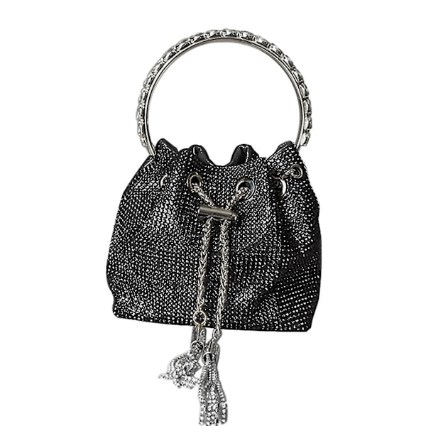 Rhinestone Spandbukse Clutch Aftentaske Bryllup Fest Kæde Crossbody Skulder Black