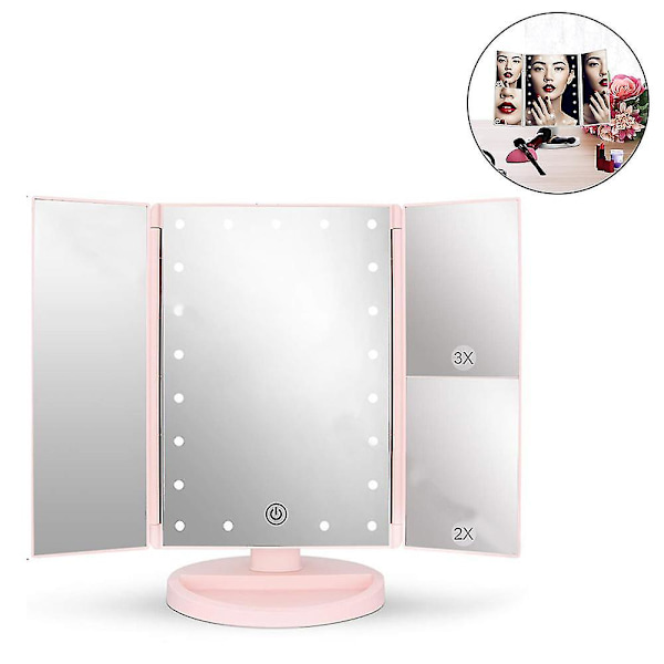 Sminkspegel med belysning 22 LED-lampor Sminkbordsspegel med 2x/3x förstoring Pink