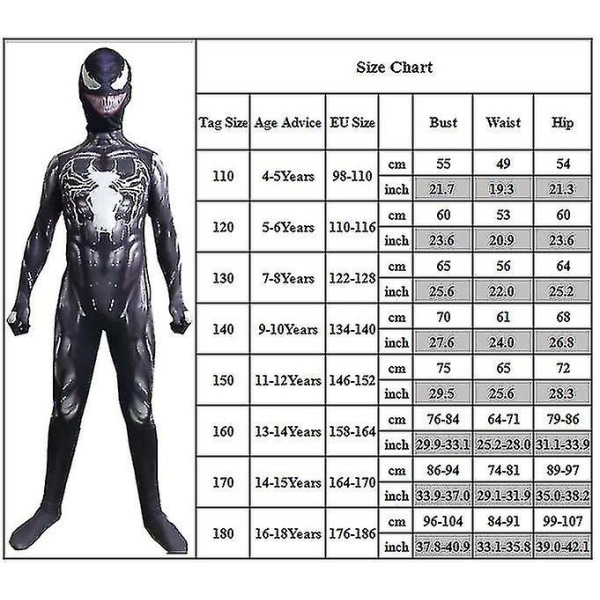 Venom Kostyme Gutter Jumpsuit Fancy Outfit 11-12 Years